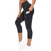 THE GYM PEOPLE Thick High Waist Capris Yoga Pants with Pockets, Tummy Control Workout Running Yoga Leggings for Women