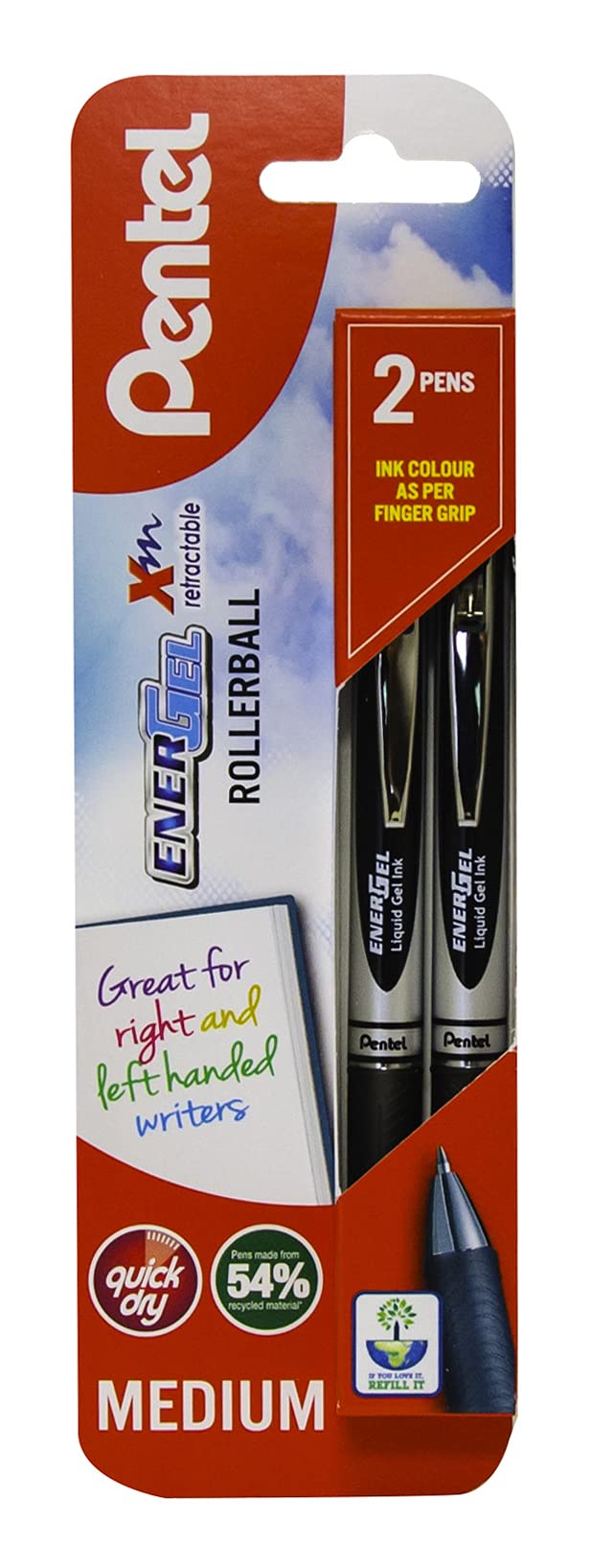 Pentel EnerGel Xm Retractable Gel Pen - Black (Pack of 2)