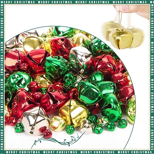 Shindel 250PCS Jingle Bells Bulk, Jingle Bells for Crafts Colorful Christmas Bells 4 Assorted Sizes for DIY Craft Christmas Birthday Wedding