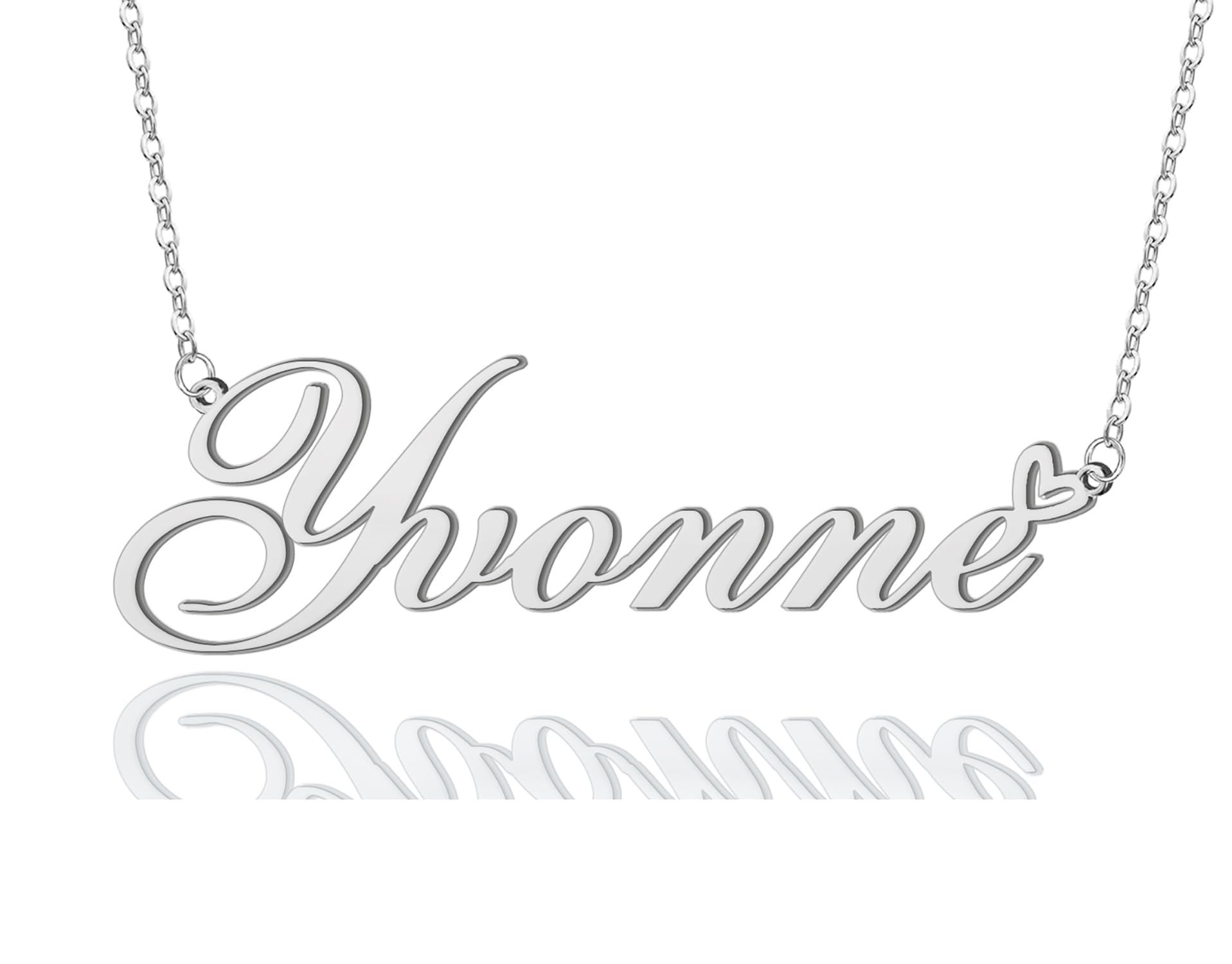 AOLO Yvonne Heart Name Necklace Silver Stainless