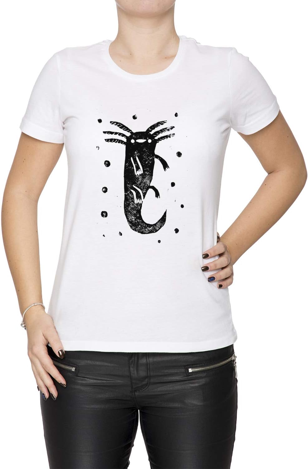 Axolotl Print Women's T-Shirt Crew Neck White Tee Short Sleeves