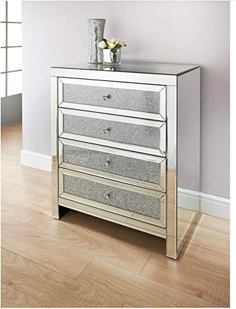 Ariana Mirrored 4 Drawer Chest Cabinet Unit Amazon Co Uk Kitchen