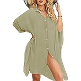 Chalier Womens Loose Bathing Suit Cover Ups, Beach Swimwear Button Down Shirt Dress