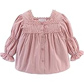 Mud Kingdom Girls Long Sleeve Blouse Button Down Solid Color Loose Fit