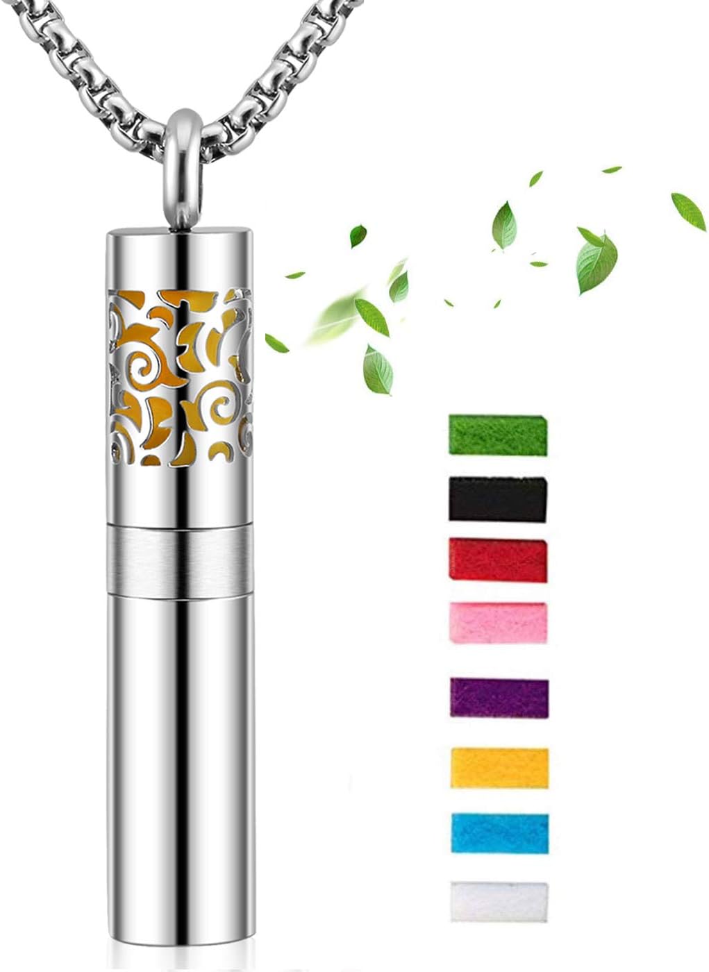 TONY & SANDY Aromatherapy Necklace with Diffuser and Container 2-in-1 Perfume Bottle Essential Oil Stainless Steel Locket Pendant Jewelry Gift with 8 Colors Felt for Boys Girls Metal Chain