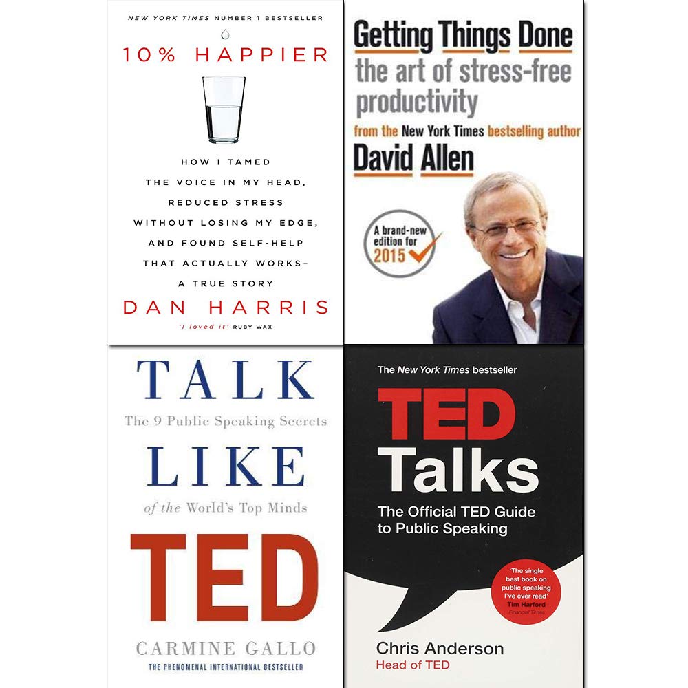 Getting Things Done, 10% Happier, Talk Like TED, TED Talks 4 Books Collection Set Getting Things Done, 10% Happier, Talk Like TED, TED Talks 4 Books Collection Set
