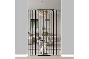 Qonimm 57" Extra Tall Pet Gate for Cats Dogs-29.5"-62.2" Extra Wide Cat Gate for Doorways and Stairs-1.37" Ultra Narrow Spacing Pressure Mounted Dog Gate with One-Handed Operation(29.5"-43.3")