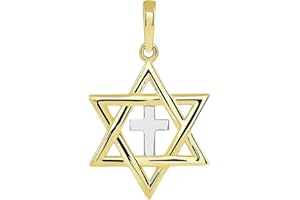 Jewelry America 14k Yellow Gold Jewish Star of David with Religious Cross Judeo Christian Pendant (Small)