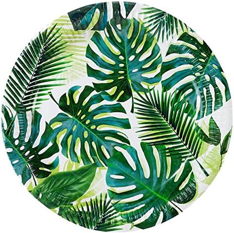 Party Palace Table Decoration Large Plate Hawaii Tropical Jungle Party Celebration Pack of 8, 23 cm, green