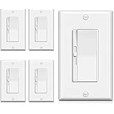 BESTTEN 5 Pack Super Slim Dimmer Light Switch for 300W Dimmable LED/CFL Lights and 600W Incandescent/Halogen, Single Pole/3-Way LED Slide Dimmer, Wall Plate Included, ETL Listed, White