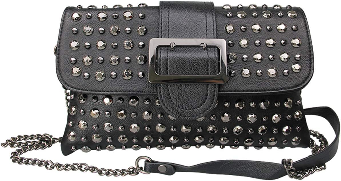 Rullar Women Ladies Punk Rivet Purse Satchel PU Leather Shoulder Crossbody Top-Handle Bag Tote Handbag Black