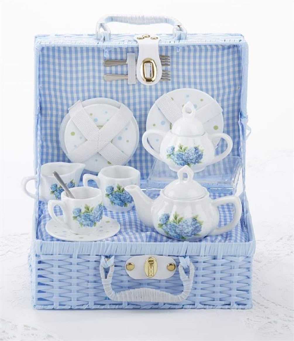 porcelain tea set with basket