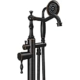 Kroias Oil Rubbed Bronze Standing Bathtub Faucet Freestanding Tub Filler High Pressure Single Handle Bathtub Filler Floor Mounted Brass Bathroom Stand Tub Faucets with Handheld Shower