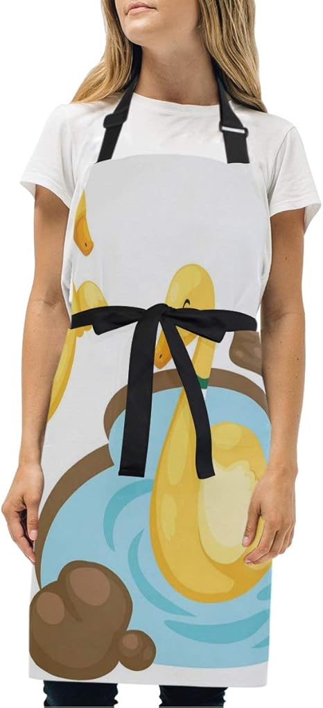 Amazon Kapanou エプロン 池保育園構成で2羽のアヒルの面白い漫画イラスト 耐久性 調節可能 おしゃれ 男女兼用 仕事用 保育士 カフェ 料理室 家庭用 ファッション柄 エプロン オンライン通販