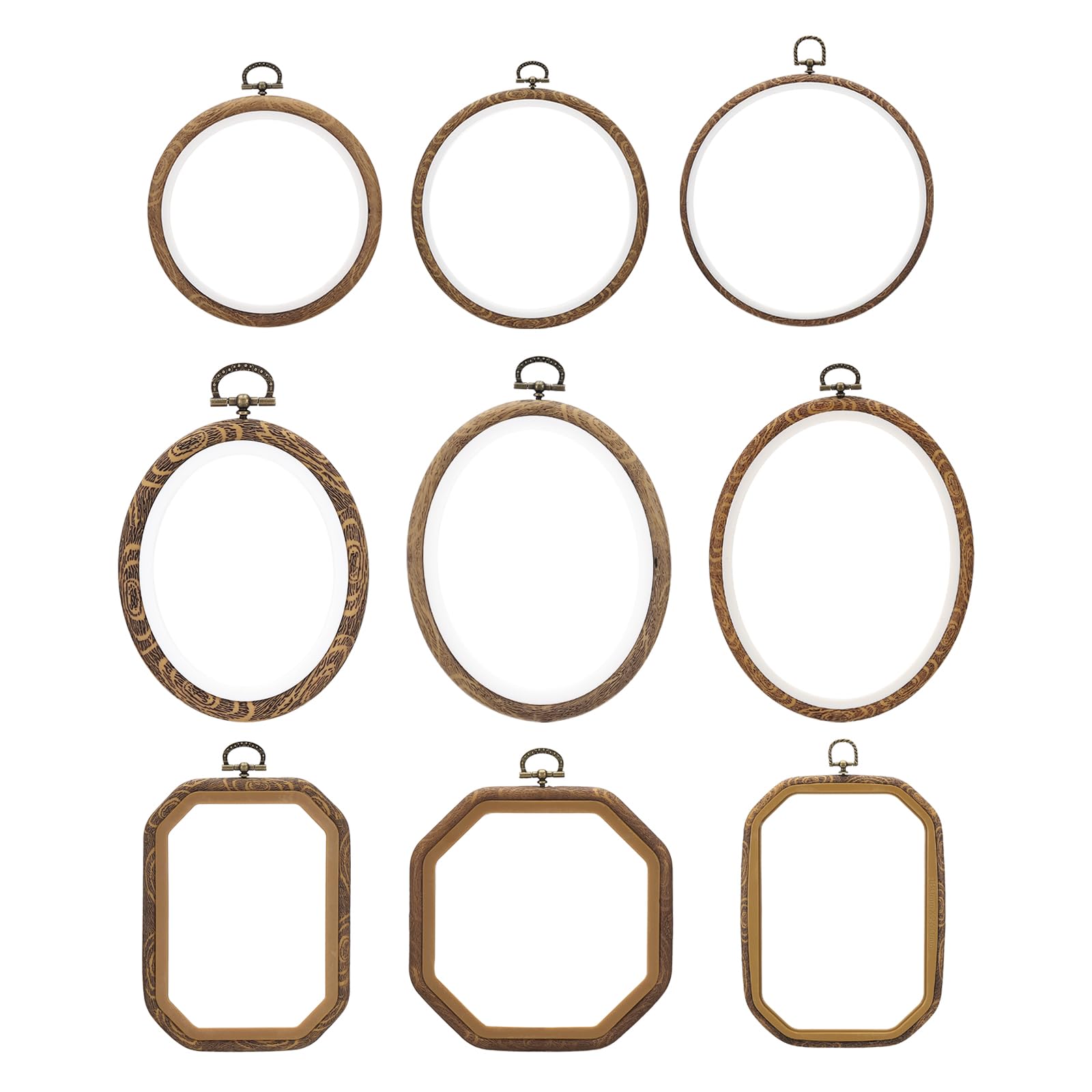 PATIKIL Mixed Sizes Embroidery Hoops Set, 9 Pieces Imitated Wood Circle Oval Octagonal Frame Cross Stitch Hoop Ring for Embroidery Art Craft Sewing Ornaments Hanging Decoration