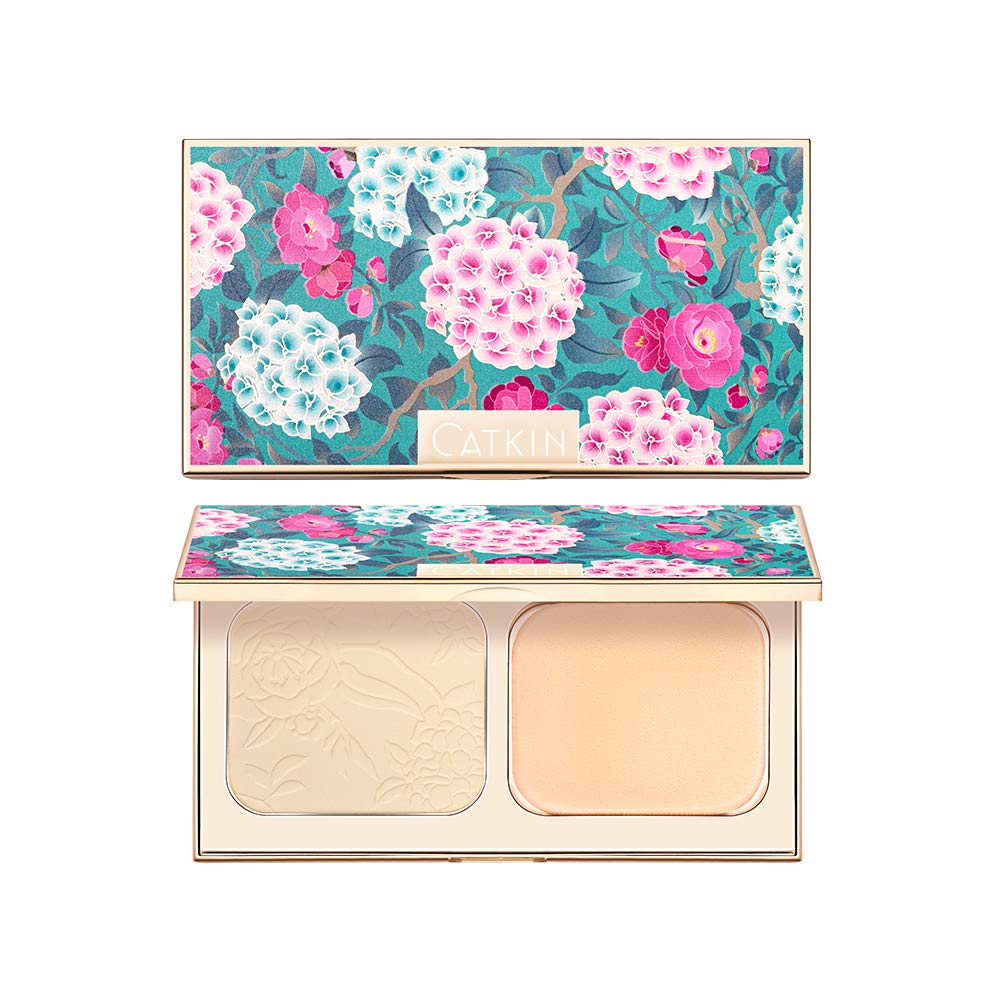 CATKIN Makeup Face Pressed Powder Foundation Compact Matte Conceal Pores Silky Smooth Creamy Texture (C01 Ivory)