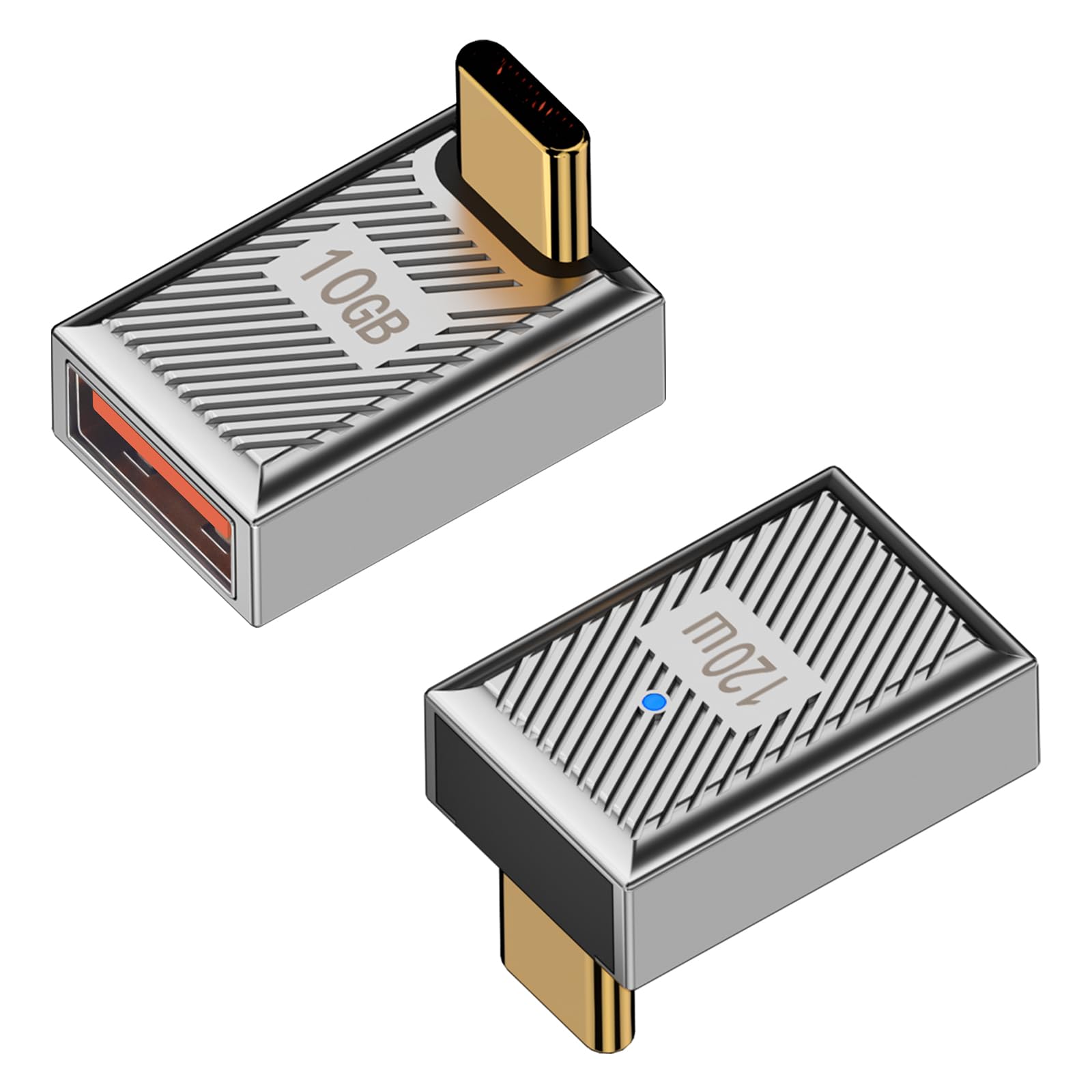 Duttek 90 Degree USB to C Adapter-2 Pack, USB Extender, Zinc Alloy USB 3.1 Type C to USB Adapter, USB A to USB C OTG Adapter 120W, 10Gbps for Laptop, PC, Charger