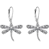 ONEFINITY Dragonfly Earrings 925 Sterling Silver Moonstone Leverback Dragonfly Dangle Drop Earrings Women Jewelry Gifts