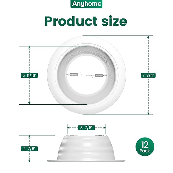 ANYHOME 6 INCH CAN LIGHT COVER,12 PACK WHITE CAN LIGHT TRIM,STEP BAFFLE WITH DETACHABLE RING,ANTI-GLARE,ALL METAL MATERIAL