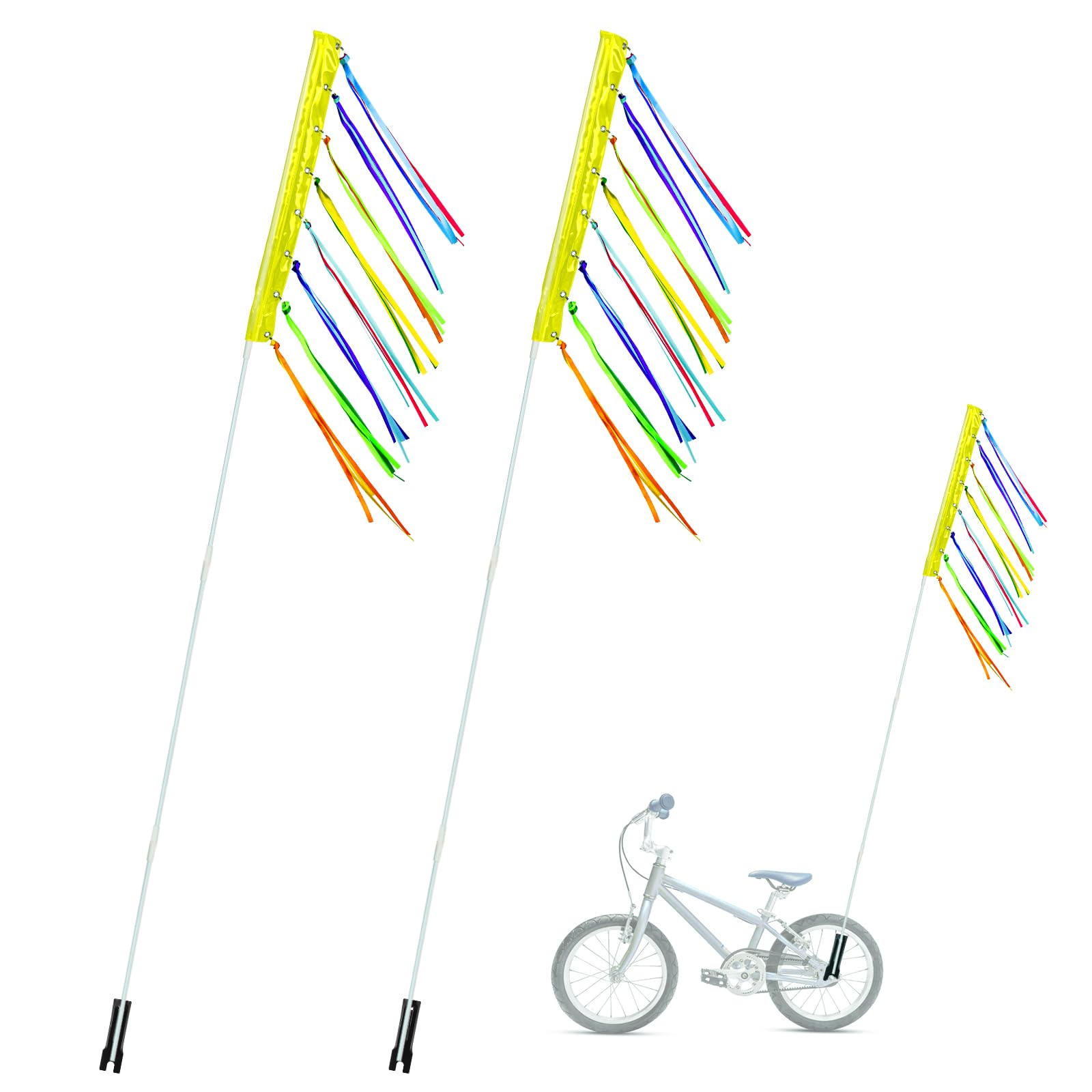 Photo 1 of 2 Pcs 6 ft Bike Safety Flag with Pole - Yellow Go Kart, Trike, Bicycle, Dirt Bike, Mobility Scooter, Kayak - Waterproof Reflective