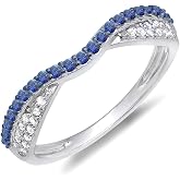 Dazzlingrock Womens Wedding Band Stackable Ring | Round Blue Sapphire &amp; White Diamond | 14K Real Solid Gold