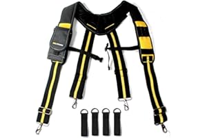 MELOTOUGH Tool Belt Suspenders with Padded Foam Adjustable Shoulder Straps, Large Phone Holder, Key Chain, Suspenders Loop Adjustable for Carpenter Suspenders Rig
