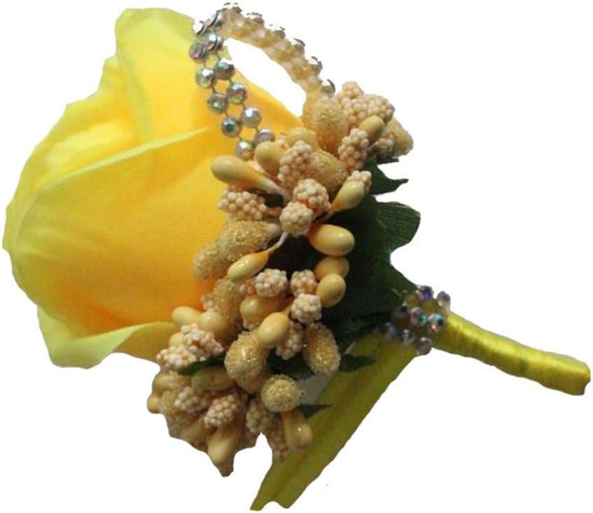 WeddingBobDIY 2Pieces/lot Groom Boutonniere Buttonholes Groomsman Silk Artificial Rose Wedding Flowers Brooch Pin Accessories Prom Suit Decoration Yellow