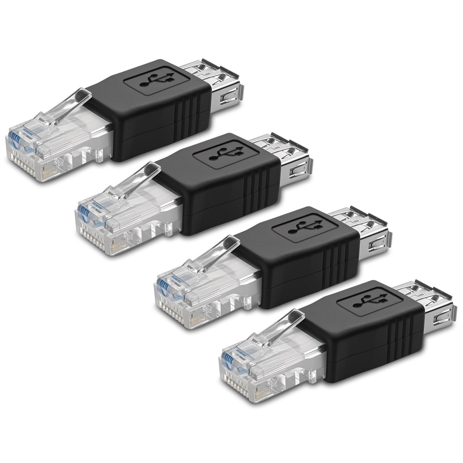 4Pack USB 2.0 Female to Lan RJ45 8P8C Male Crystal Ethernet 10Mb/100Mb Network Adapter