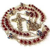 elegantmedical handmade ladder to heaven red agate & enamel beads catholic rosary crucifix necklace box