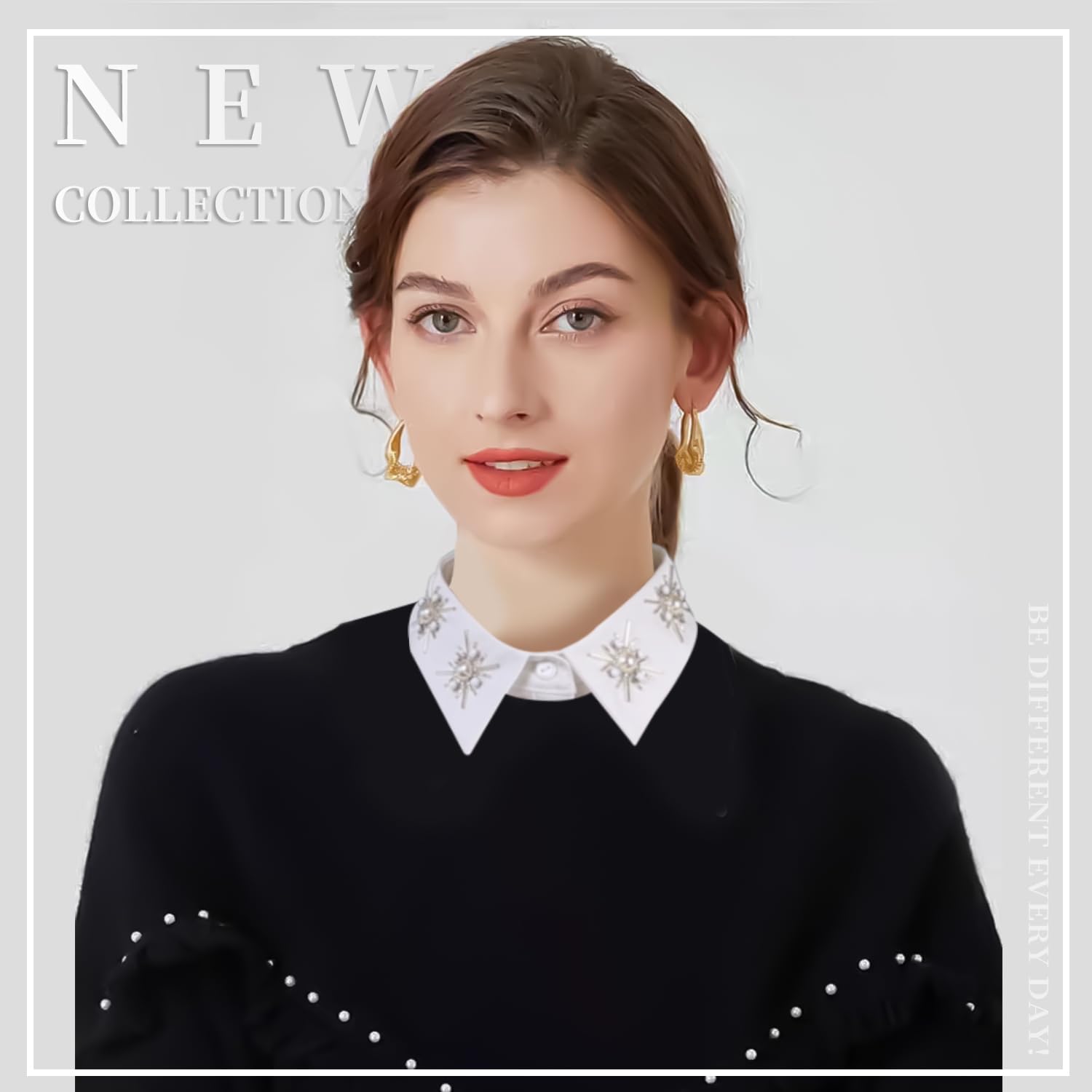 Joyci Stylish Pearl Peter Pan Fake Collar Detachable Shirt Dickey False Collar