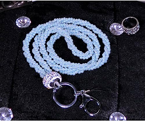 Super Fashion Imitation Pearl Beaded Badge ID Necklace Lanyard for Women (Blue)
