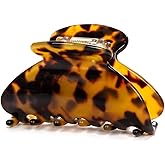 Prettyou Handmade Celluloid Acetate French Design Barrettes Tortoise Shell Claws Hair Claw Luxury Fashion Accessories Hair Clip for Women (Dark)
