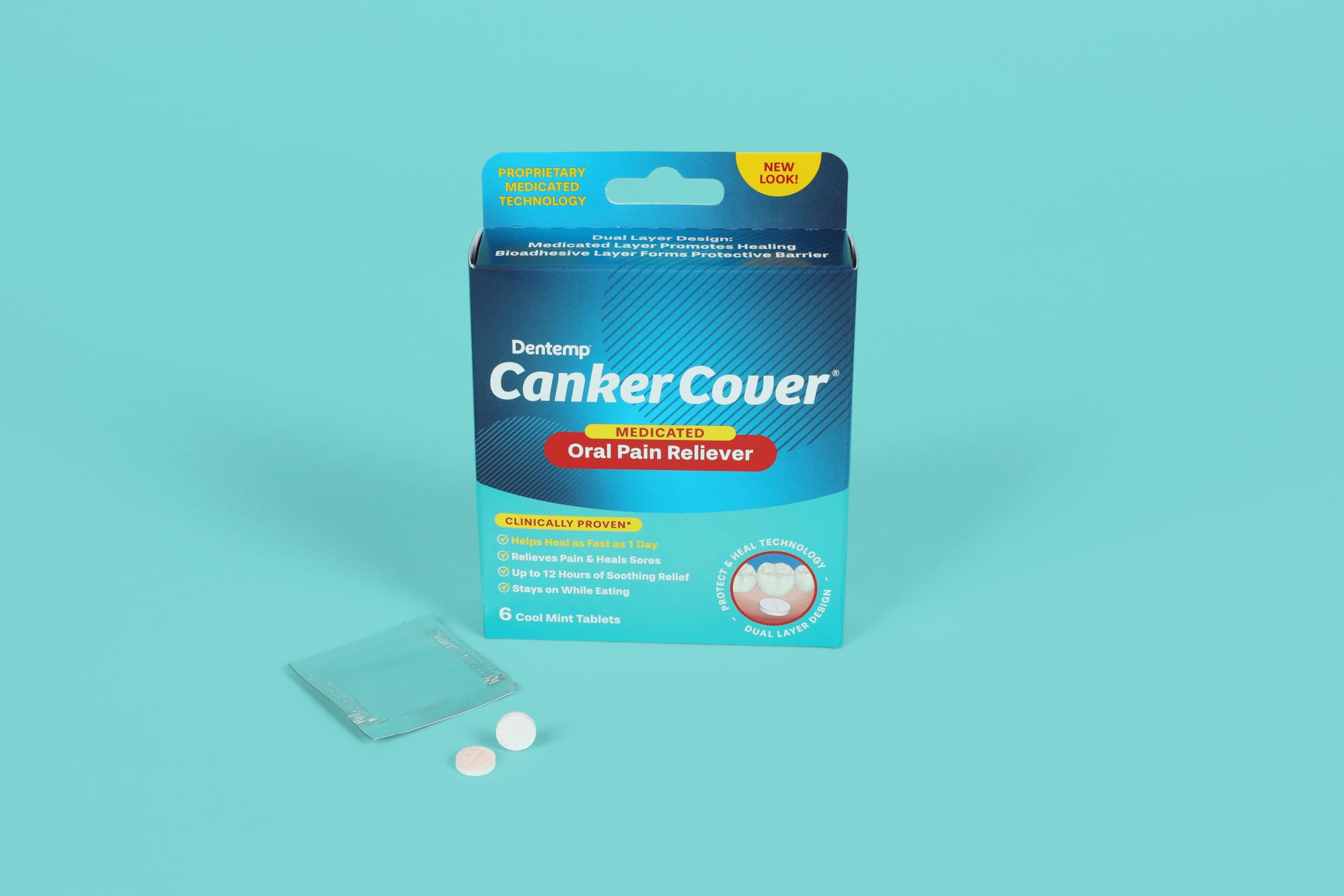 Dentemp Canker Sore Medicine 2pk Canker Cover - Oral Pain Reliever (12 Count) - Treatment to Relieve Canker Pain, Mouth Sores & Mouth Irritation - Fast Acting Canker Sore Relief Tablets for Adults