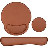 MOSISO Wrist Rest Support for Mouse Pad & Keyboard Set, Ergonomic PU Leather Keyboard and Mousepad with Wrist Rest&Coaster Non-Slip Base Home/Office Easy Typing Cushion with Raised Memory Foam, Brown
