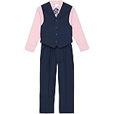 Calvin Klein Boys 4-Piece Formal Dress Up Suit Vest Set, Vest, Pants, Collared Dress Shirt, and Tie