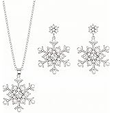 LKingel Christmas Snowflake Necklace Earrings Set Rhinestone Pearl Snowflake Jewelry Set Sparkling Snowflakes Pendent Necklace Snowflakes Stud Earrings Christmas Decorations Christmas Jewelry Gift for Women