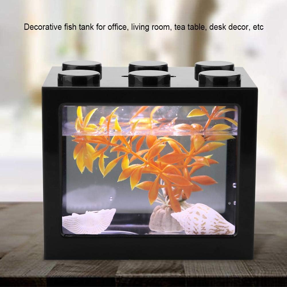 Aquarium Fish Tank Decorative Mini Aquarium USB LED Light Lamp Fish Tank Desktop Lamp Fish Tank for Box Office Tea Table Decor(Black) - Image 3