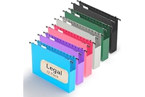 NORDUN Plastic Extra Capacity Legal Size Hanging File Folders,12 Pack Reinforced Legal Hanging Folders Expandable,Heavy Duty 2 Inch Expansion with Tabs,Filing Cabinet Folders for Bulky Files-Colorful