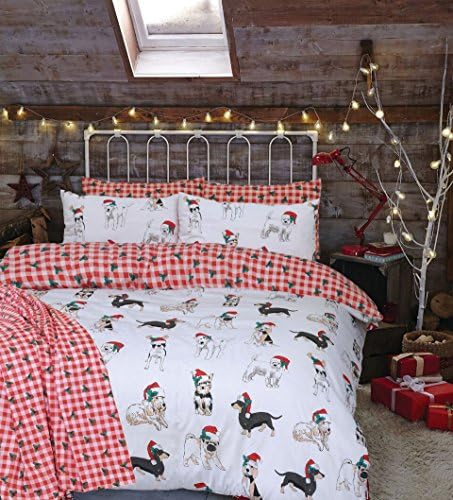 C2S Xmas Special Polycotton Cotton Rich Duvet Cover Sets with Pillow Cases Bedding Sets (King, Christmas Dogs)