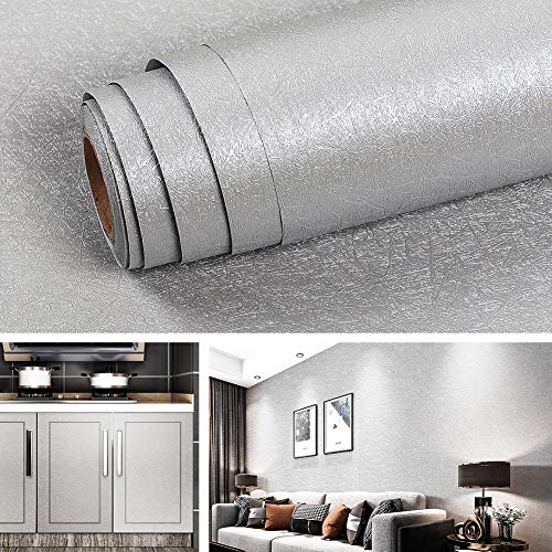 Livelynine Silk Gray Wallpaper Peel and Stick Modern for Bedroom Silver