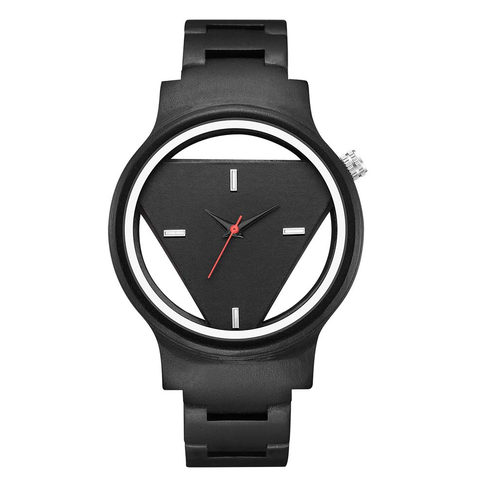 GORBEN Wooden Watches Inverted Geometric Triangle Zebra Ebony Wood Watch Mens Women Creative Quartz Wristwatch Hand-made (#Gorben320)