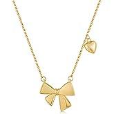 TENTMENTISE Gold Necklace for Women, Bow Necklace 18K Gold Plated Dainty Butterfly Knot with Heart Accent Non-Tarnish Cute Trendy Everyday Jewelry Gift