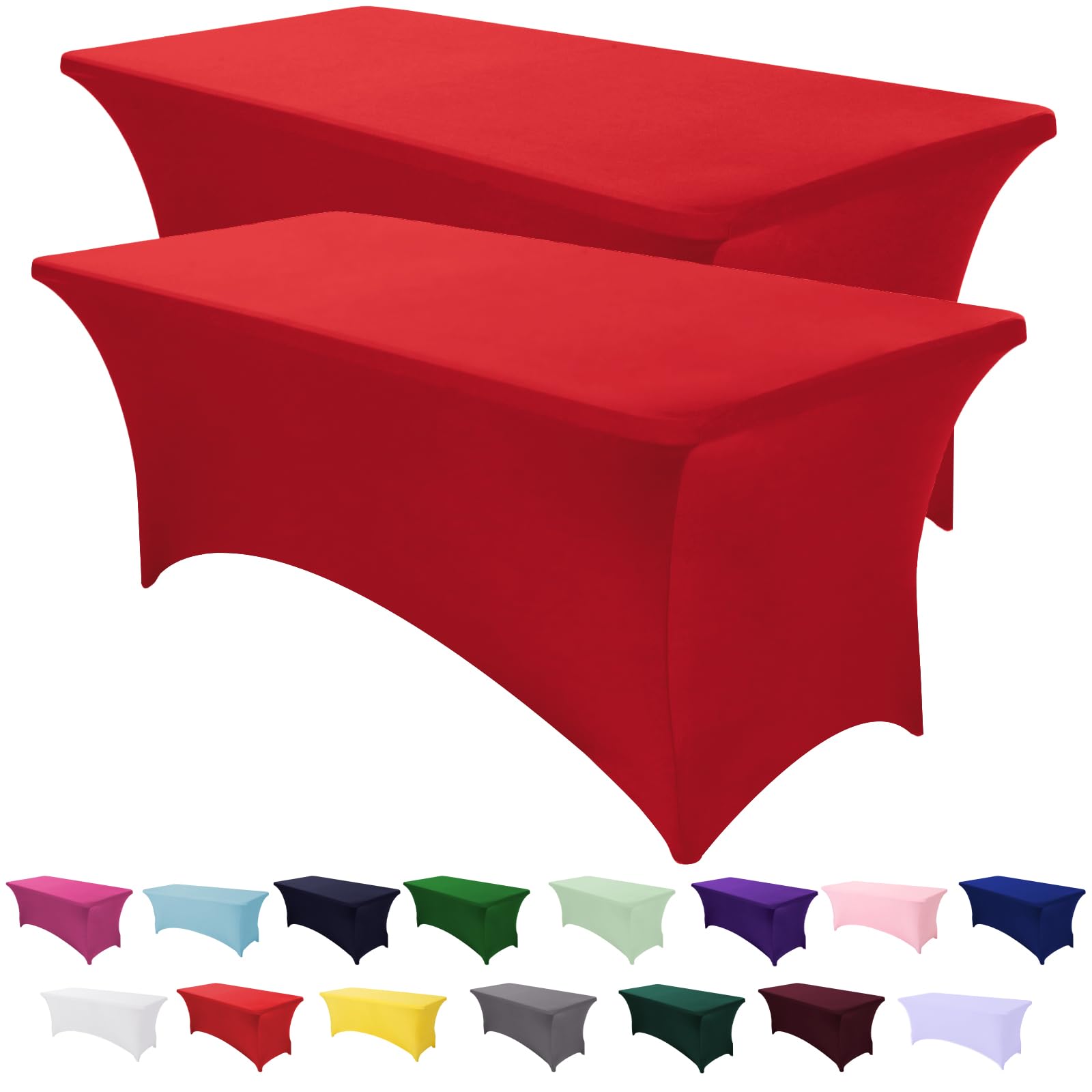 SEPARO 2 Pack 8 Ft Red Table Cover Fitted Rectangular Tablecloth Stretchable Fabric Lycra Table Cloth 8 ft Wrinkle-Free for Party Tradeshows Banquet Weddings Cocktail