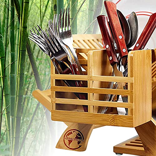 Earth's Dreams Bamboo Foldable Dish Drying Rack Dual Tier for Plates