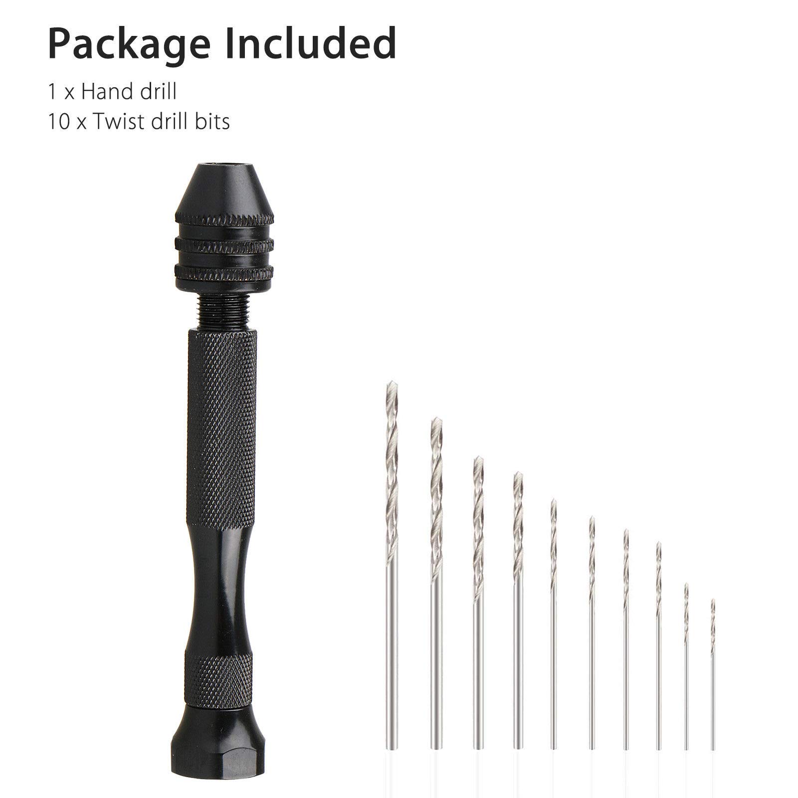 Pin Vise Hand Drill Bits(10PCS), Micro Mini Twist Drill Bits Set with Precision Hand Pin Vise Rotary Tools for Wood, Jewelry, Plastic etc (0.5-2.0mm)