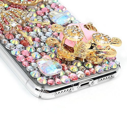 iPhone X Case, Mavis's Diary Full Edge Protective Plastic Case, 3D Handmade Crystal Clear Bling Full Diamonds Colorful Shiny Rhinestone Pink Pumpkin Car Gold Crown Hard PC Cover for iPhone X Edition