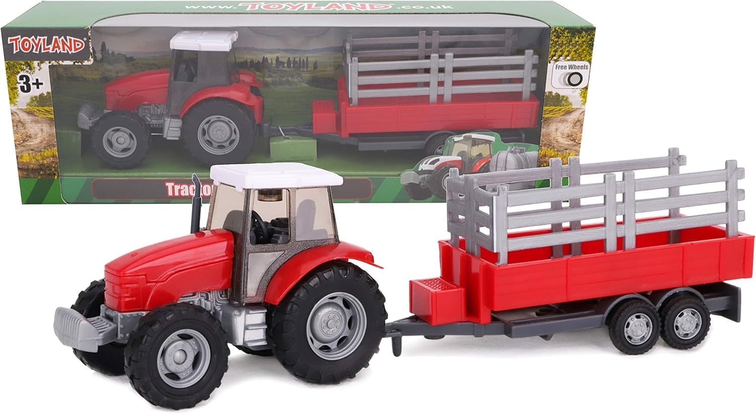 Toyland® - Farm Tractor and 22.5cm Tank/Trailer Set - Freewheel Action - Farm Toys for Boys (Red Trailer)