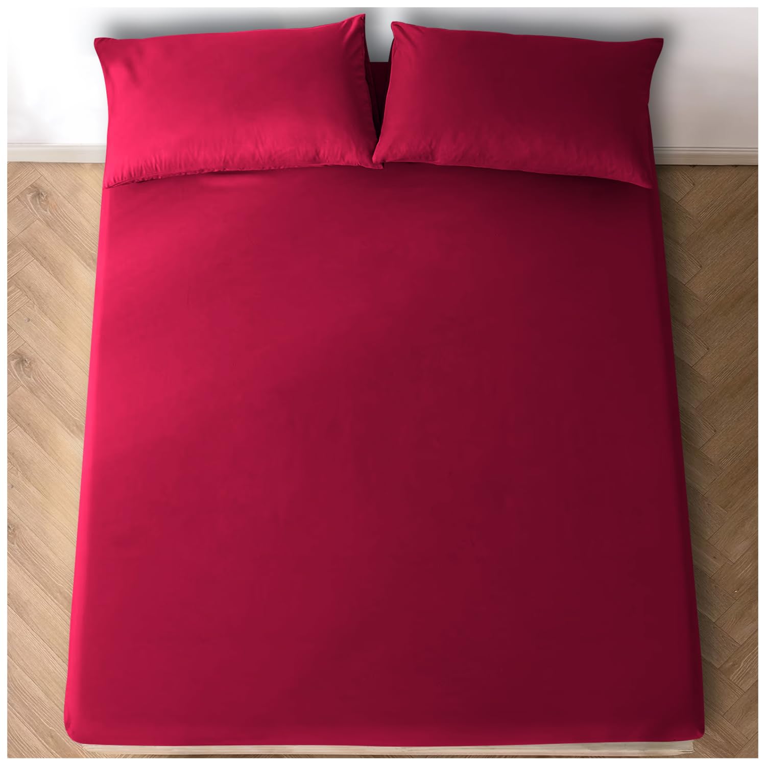 4ft Fitted Bed Sheet- Polycotton Small Double Fitted Sheet with Elasticated Corners- Machine Washable, Breathable Fitted Sheets- Red