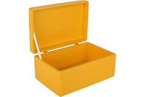 Creative Deco Large Yellow Wooden Box Storage with Hinged Lid | 11.8 x 7.87 x 5.51 inches (+-0.5) | Gift Box for Tool Dog Toy Shoes Clothes Kitchen Storage | Wood Keepsake Chest