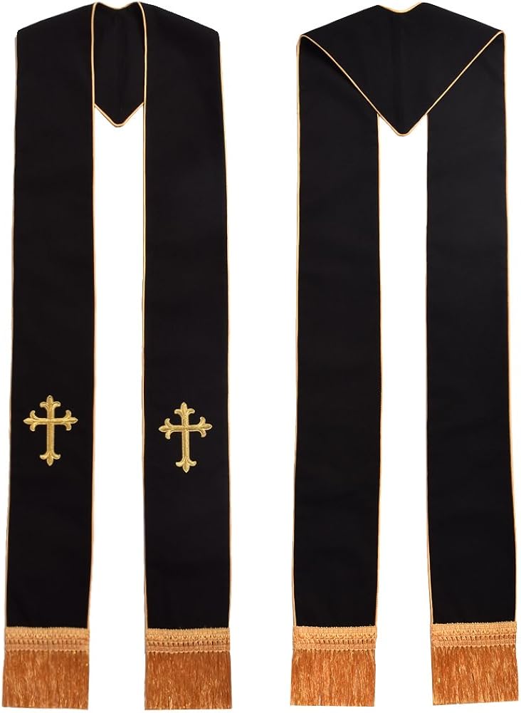 BLESSUME Clergy Black Stole Cross Embroidered 1pc: Clothing